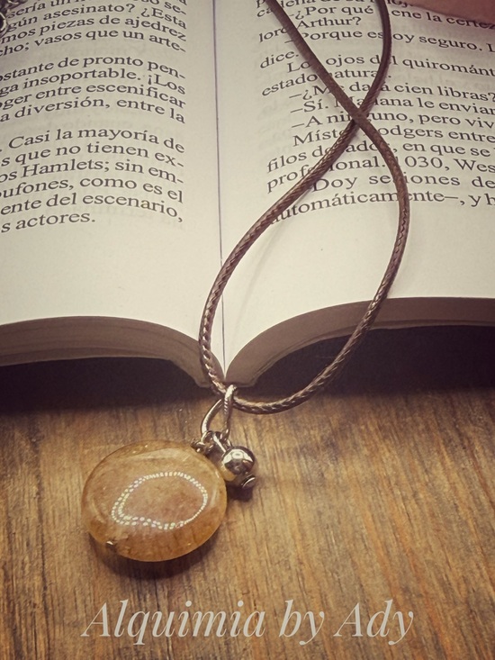 Alquimia Jewelry - GOLDEN HEALER + Amber-Tone Round stone Pendant Necklace on Brown Cord